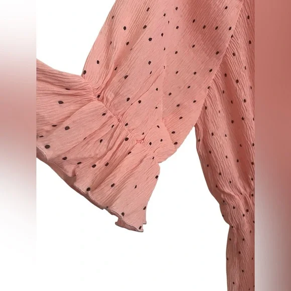 After Market Cottagecore Polka Dot Peplum Blouse Peach Balloon Sleeve - Picture 6 of 9